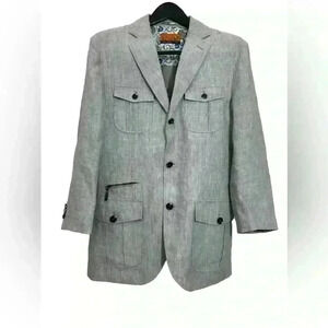 Linen Blazer Men’s Enzo Tovare Grey Size S Vintage
